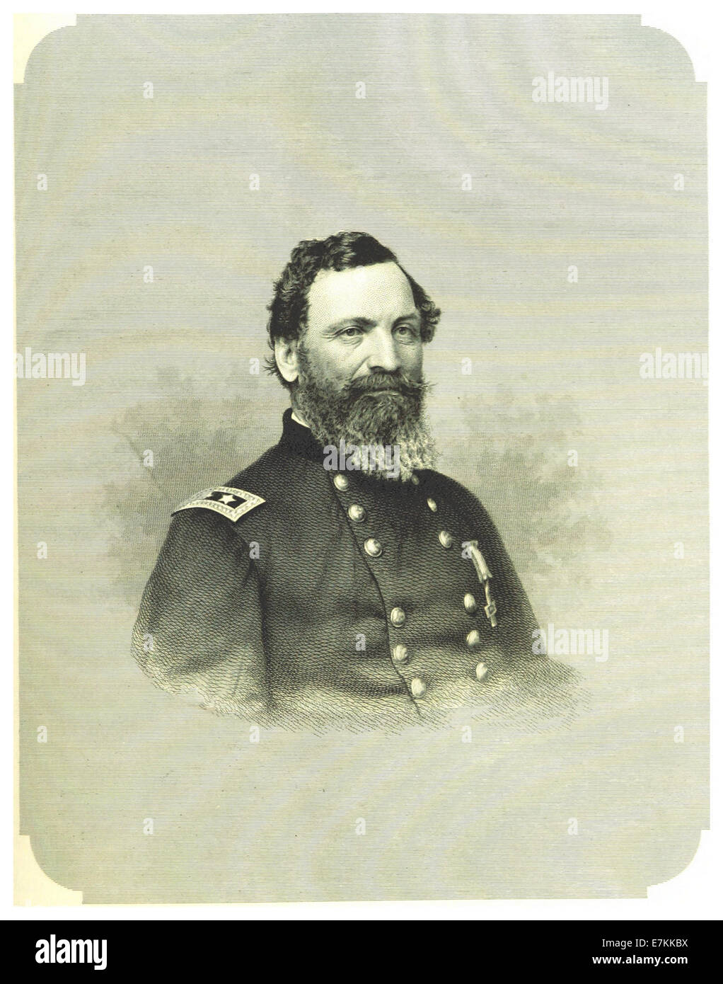 Diese 1868 von Crafts gefertigte Illustration zeigt John Sedgwick, eine bedeutende Figur, neben einer historischen Darstellung seines Zusammenhangs und seiner Umgebung im 19. Jahrhundert. Stockfoto