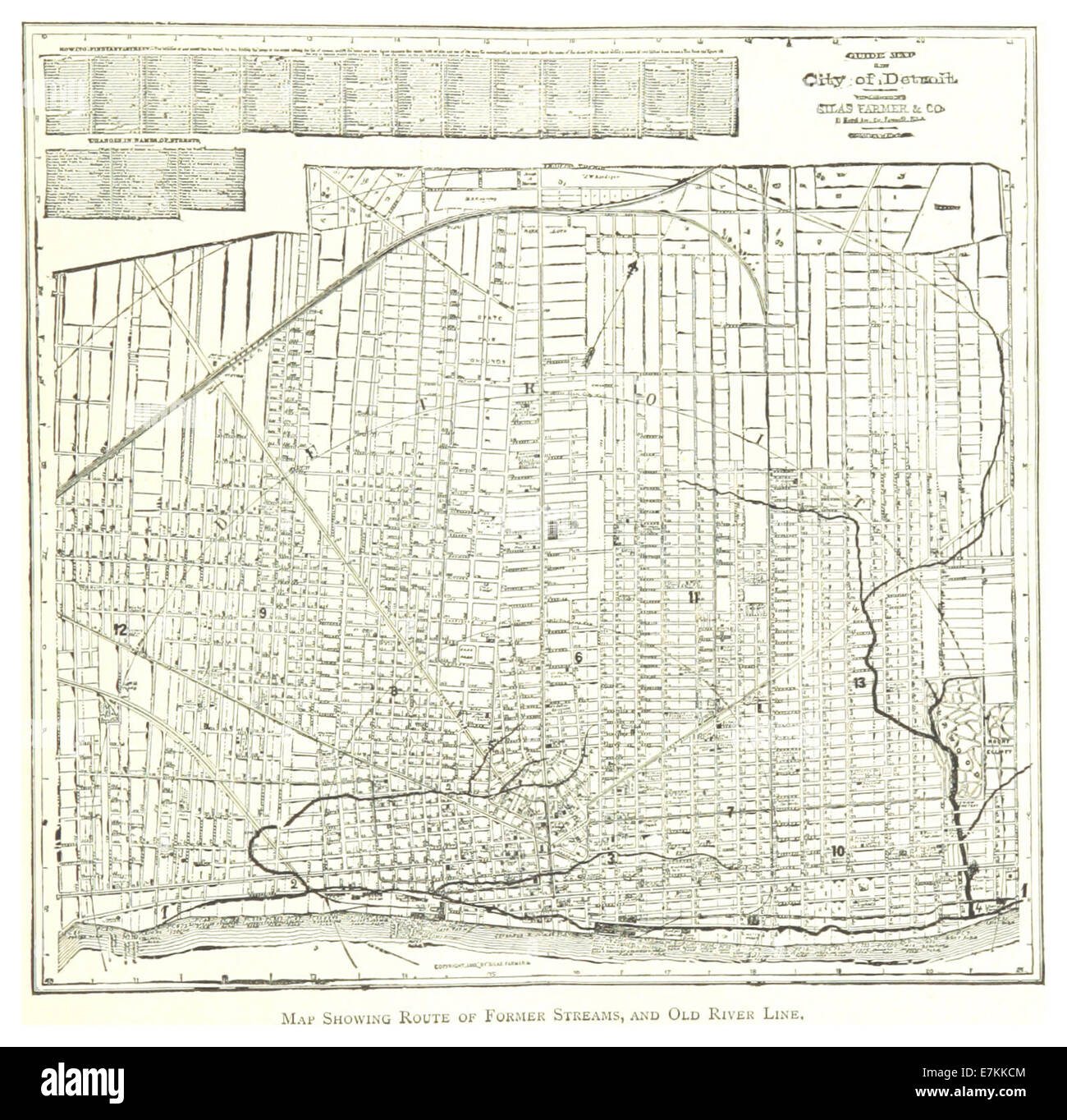 Farmer(1884) Detroit, p061 Karte zeigt ROUTE des ehemaligen Bäche, und alte RIVER LINE Stockfoto