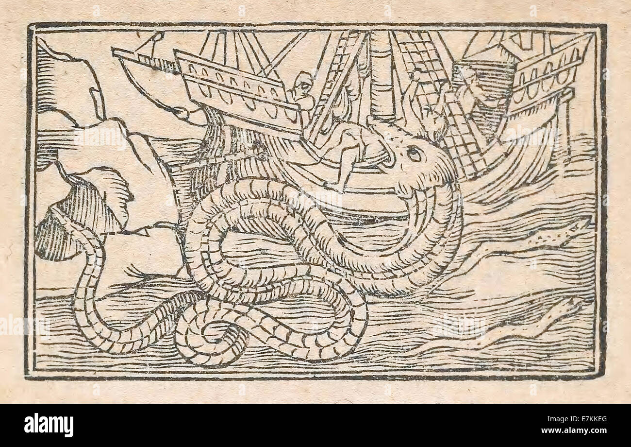 Große Norwegen Seeschlange (Orm) illustriert von Olaus Magnus (1490-1557) veröffentlichte im Jahre 1555. Siehe Beschreibung für mehr Informationen. Stockfoto