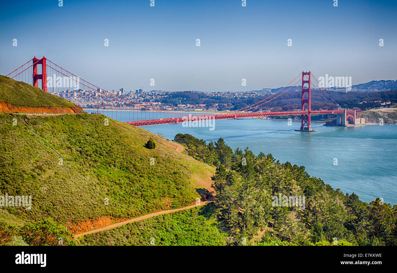 Landschaft von der Golden Gate Bridge und San Francisco Bay. Stockfoto