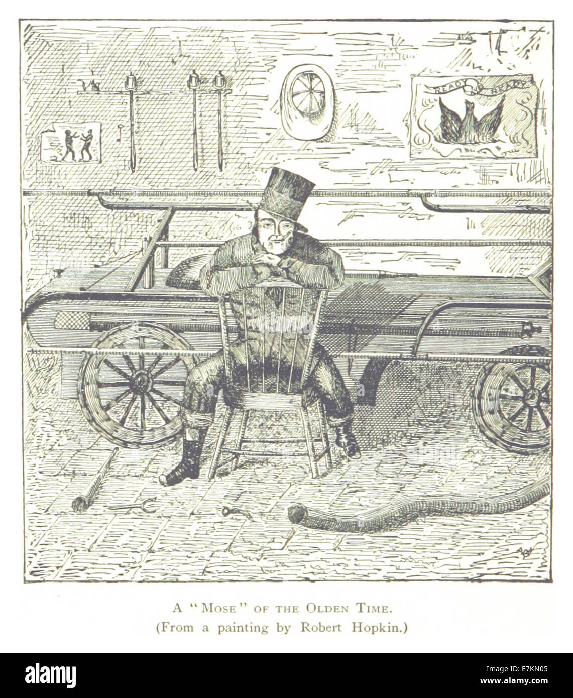 Diese Skizze von Farmer aus dem Jahr 1884 zeigt eine Figur, die als „Mose“ aus Detroit bezeichnet wird und eine historische Figur oder einen Archetyp darstellt. Die Illustration fängt das Wesen von Detroits sozialer Szene während dieser Zeit ein. Stockfoto