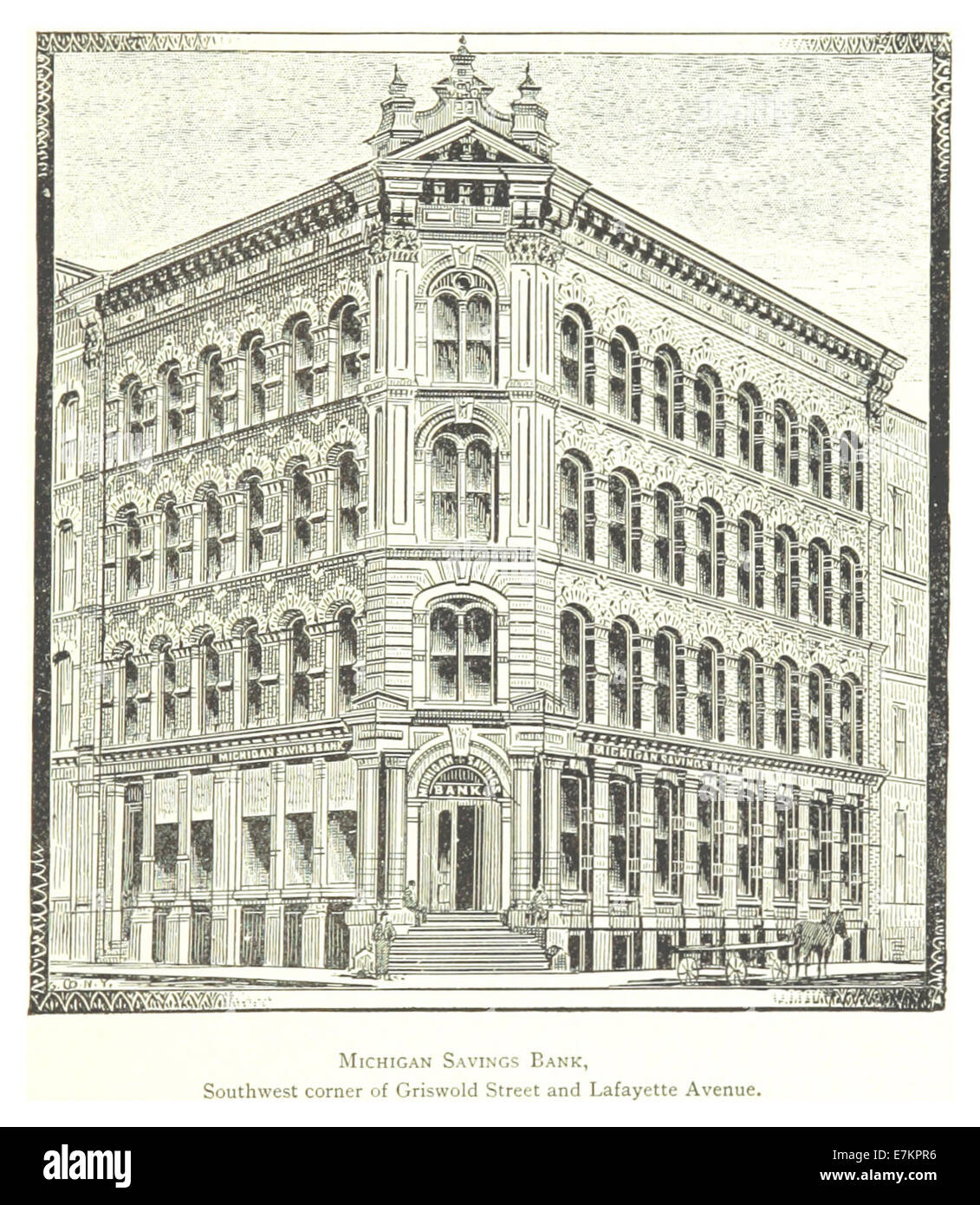 Farmer(1884) Detroit, p923 MICHIGAN SAVINGS BANK, Südwesten Ecke der GRISWOLD STREET und LAFAYETTE AVENUE Stockfoto