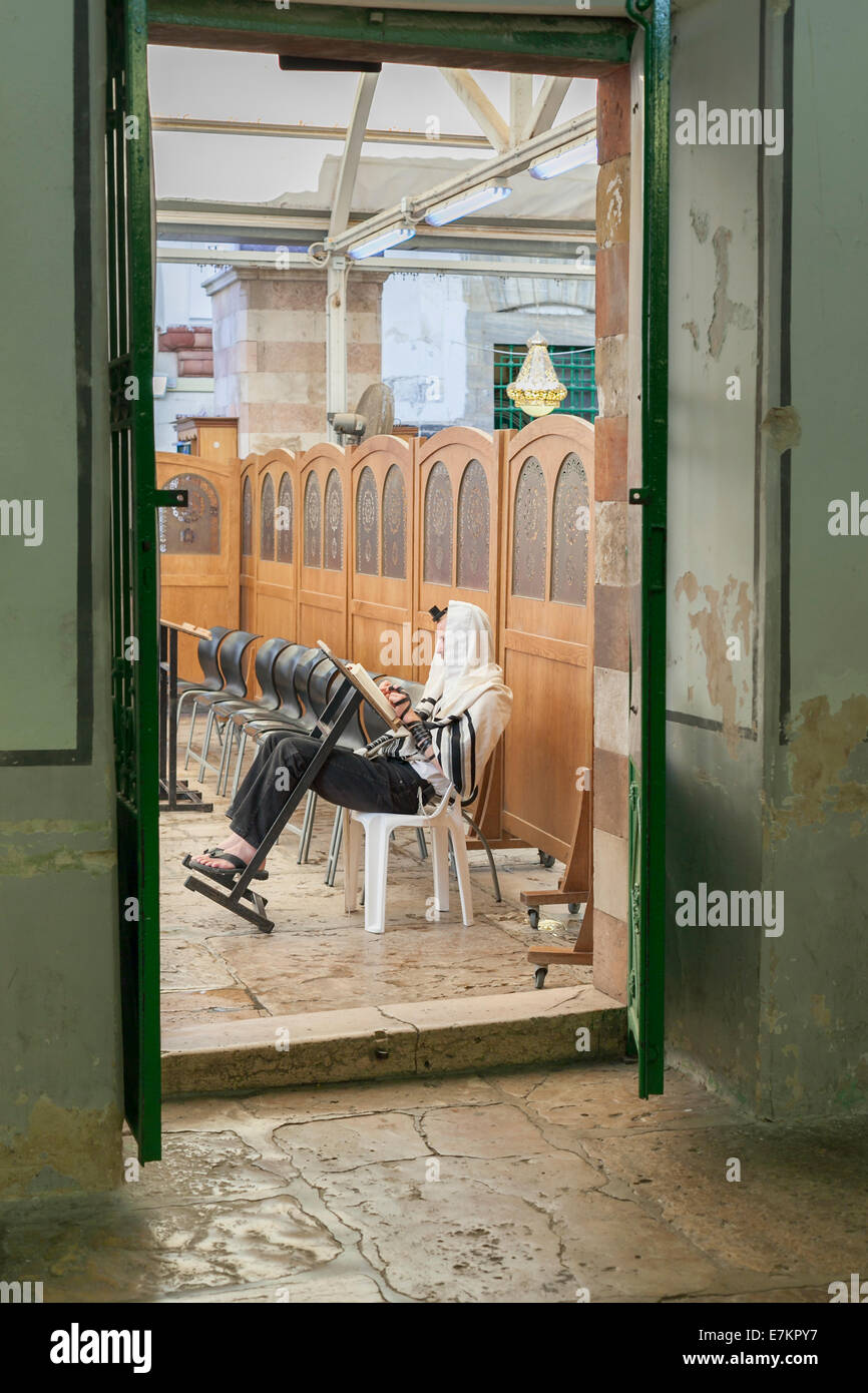 Jüdischer Mann, der betet, Machpela, Hebron, Palästina Stockfoto