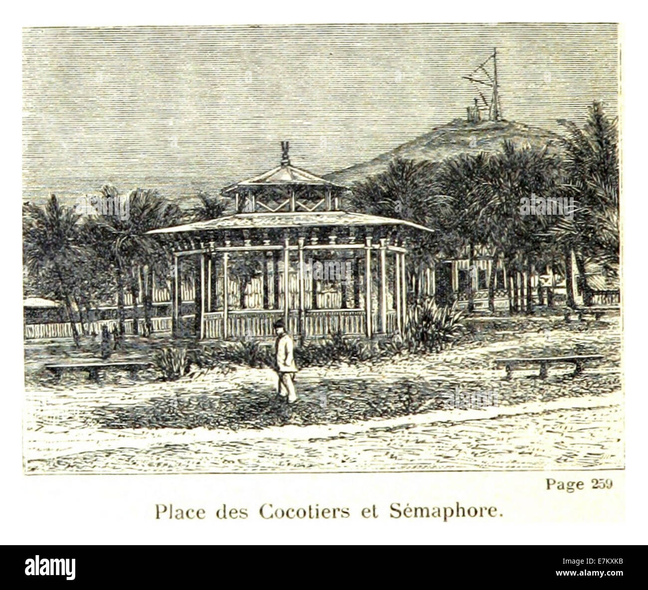 LEMIRE (1884) p290 Place des Cocotiers et Semaphore Stockfoto
