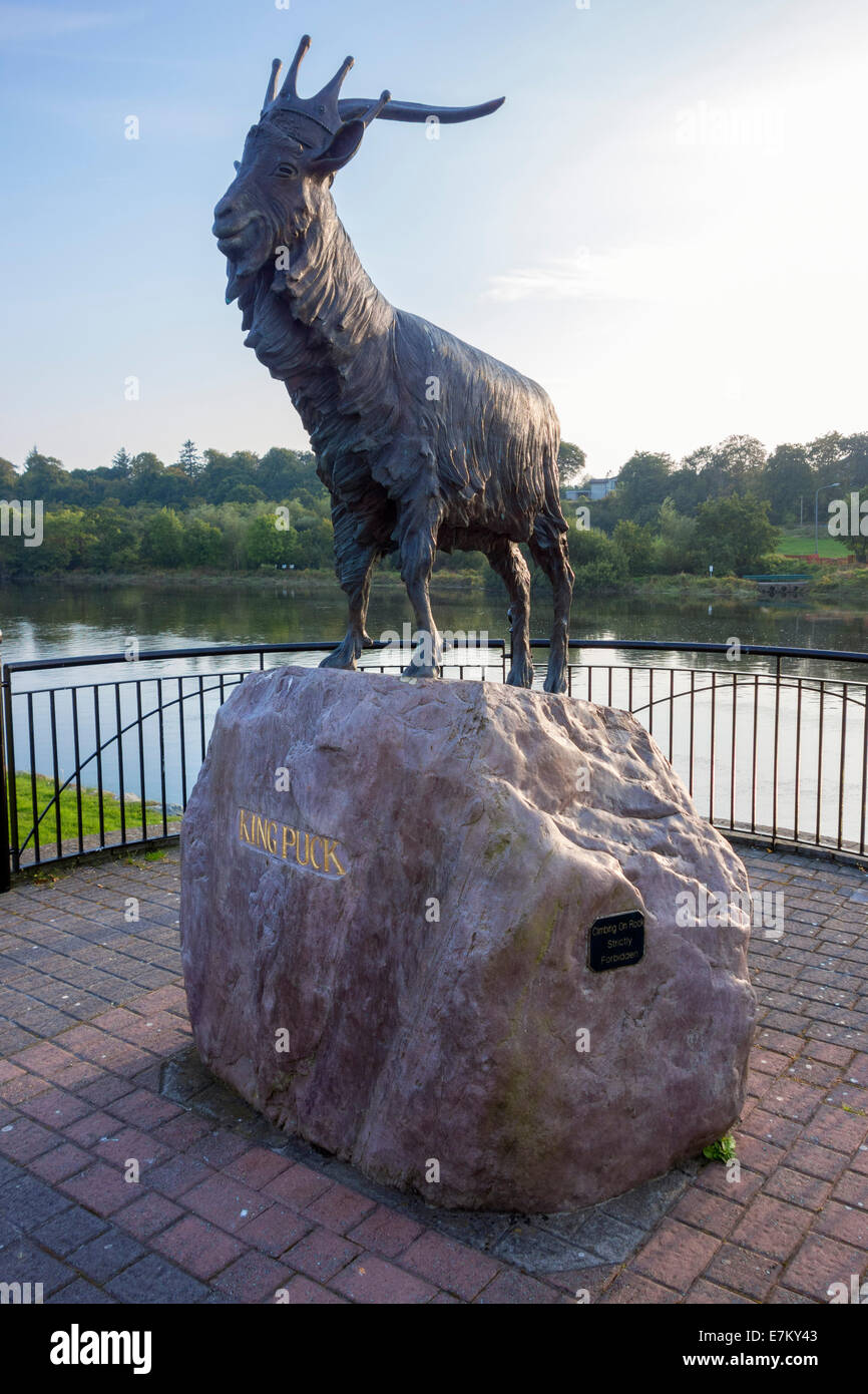 Statue von König Puck von River Laune in Killorglin, County Kerry, Irland - Killorglin ist bekannt für die jährliche Puck Fair Stockfoto
