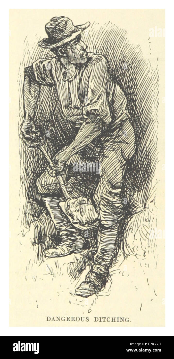 Eine Illustration aus Mark Twains Werk von 1883, die eine Szene mit dem Titel „Dangerous Dotching“ zeigt. Das Bild fängt einen Moment aus Twains Schriften ein und zeigt die Risiken und den Humor, die oft mit seinen Erzählungen verbunden sind. Stockfoto
