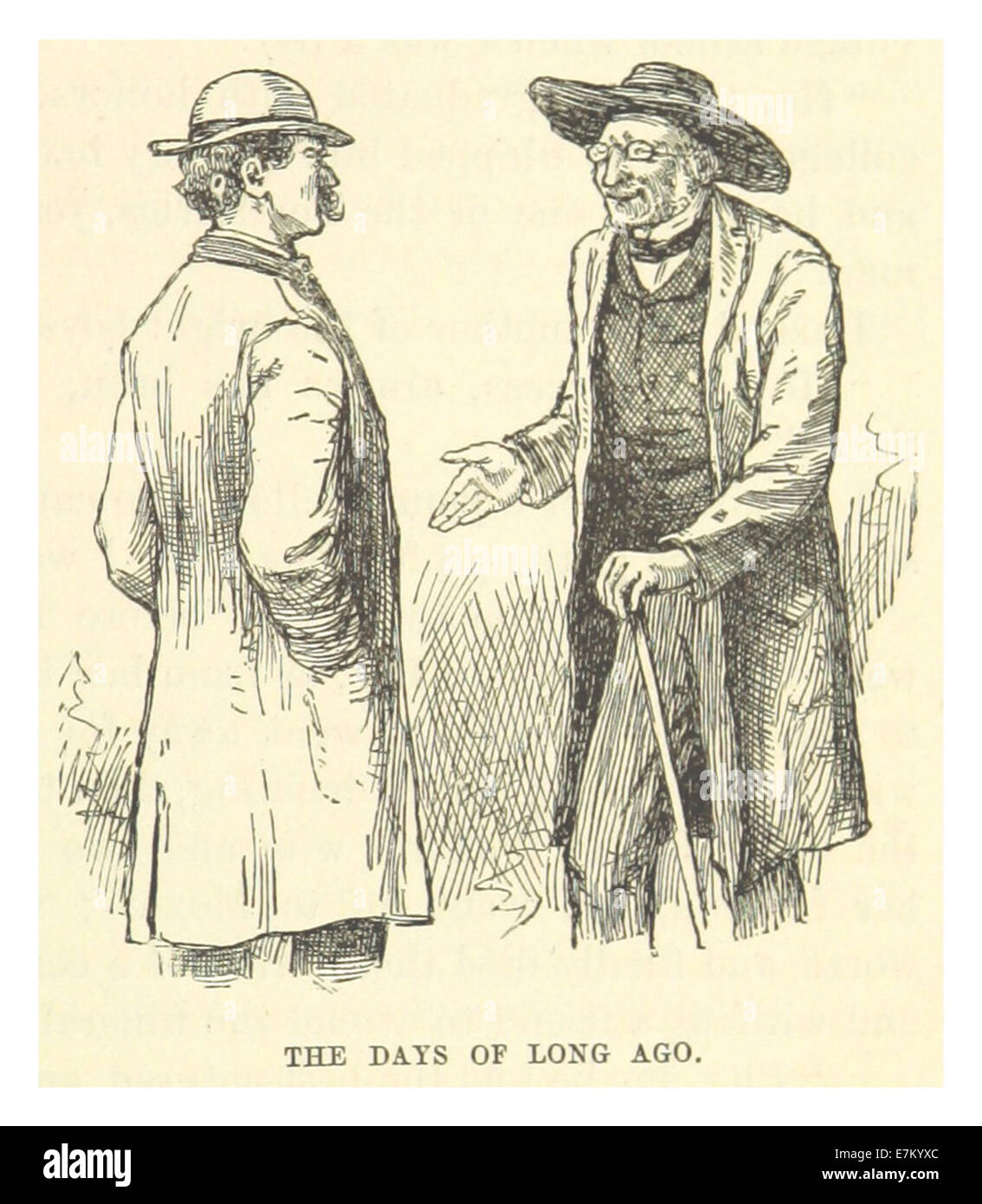 Eine Illustration aus Mark Twains „die Tage vor langer Zeit“ aus dem Jahr 1883, die eine nostalgische und reflexive Szene aus der Erforschung des amerikanischen Lebens im 19. Jahrhundert darstellt. Stockfoto