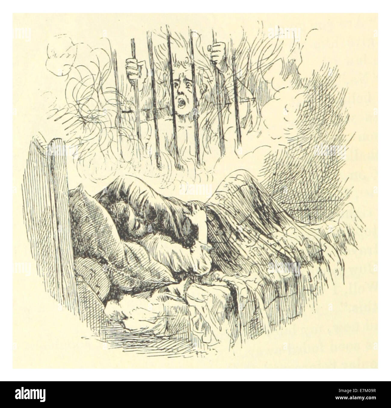 Diese Illustration von Mark Twain aus dem Jahr 1883 zeigt das Konzept der „schlechten Träume“ und spiegelt Twains literarische Auseinandersetzung mit der menschlichen Erfahrung durch Humor und Satire wider. Stockfoto