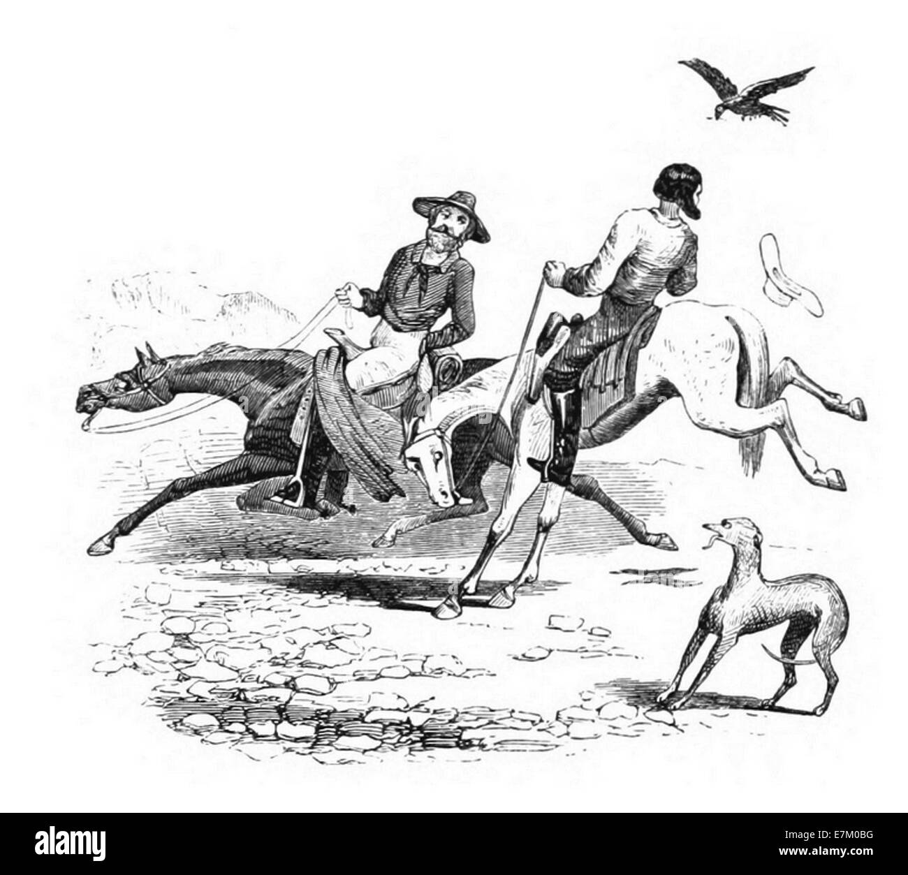 Diese 1855 von Maryatt gefertigte Illustration zeigt einen alten Soldaten und einen Choctaw-Indianer und spiegelt die historischen Wechselwirkungen zwischen Soldaten und Indianerstämmen im 19. Jahrhundert wider. Stockfoto