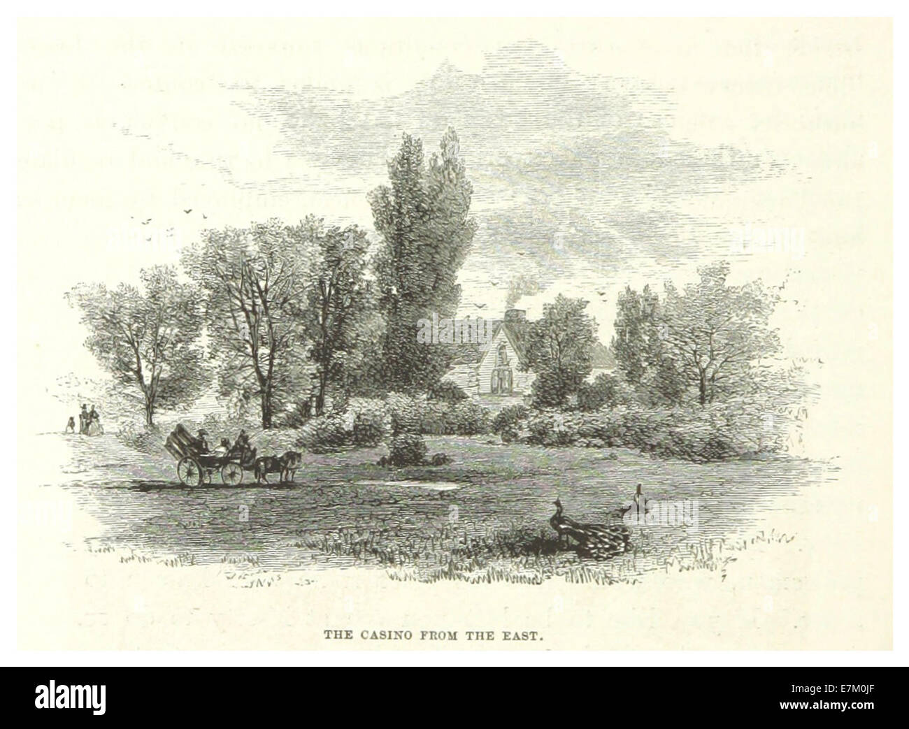 Eine Skizze des Central Park’s Casino in New York City aus dem Jahr 1869 zeigt das architektonische Design des Gebäudes und seine Rolle als öffentlicher Erholungsraum. Stockfoto