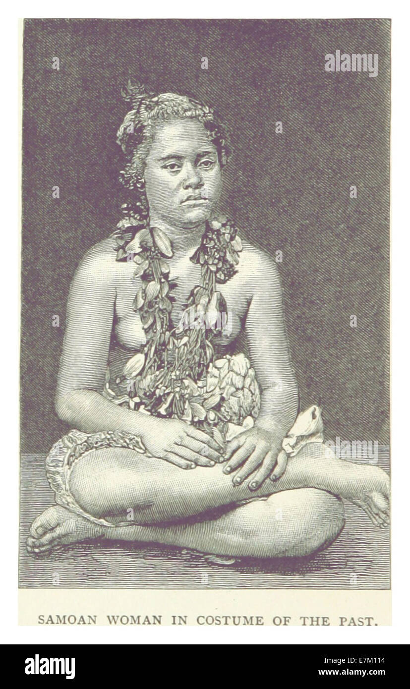 Eine Illustration von Turner aus dem Jahr 1884 einer Samoanerin in traditioneller Kleidung, die das kulturelle Erbe des samoanischen Volkes während des späten 19. Jahrhunderts darstellt. Stockfoto