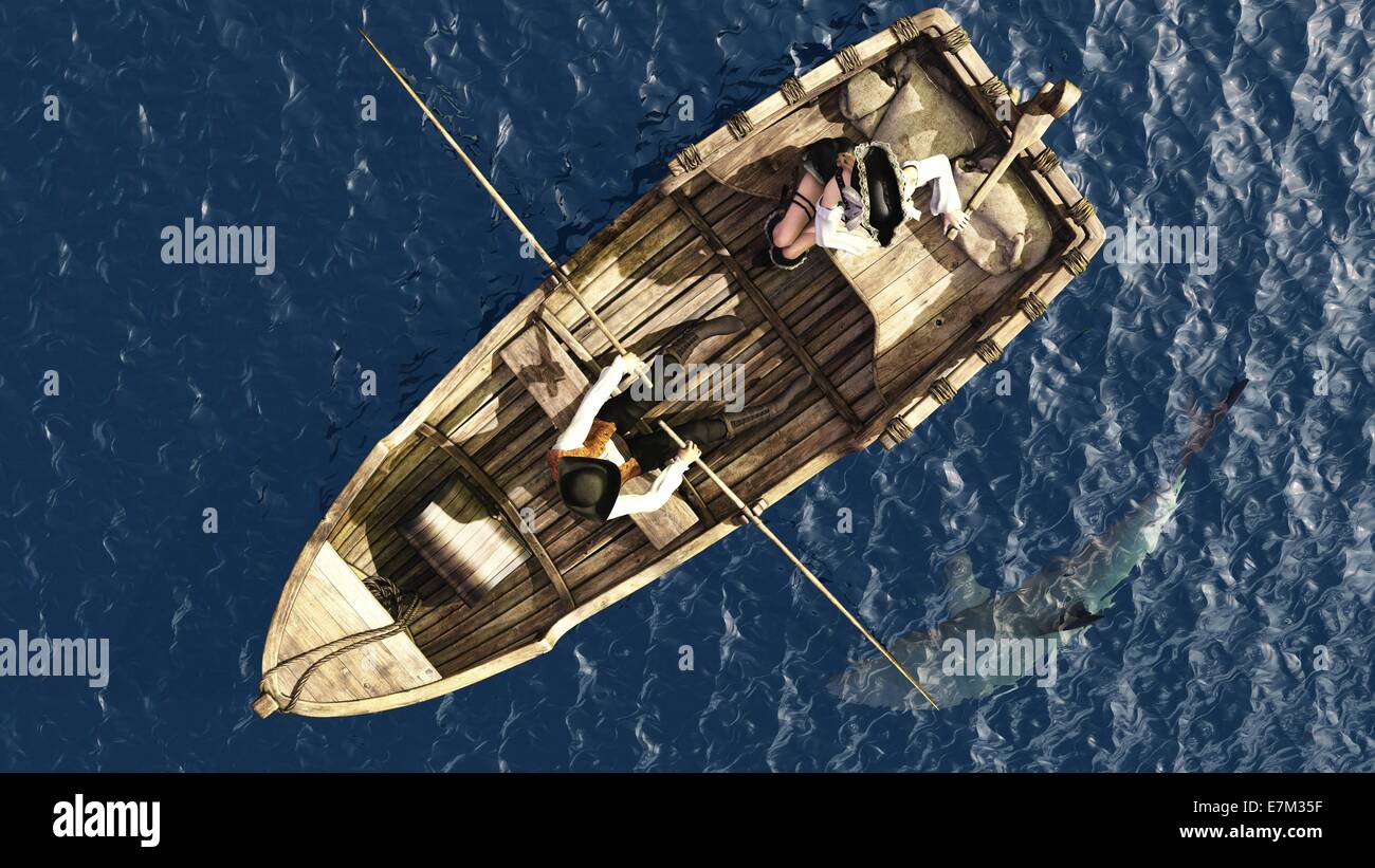 Piraten-paar im Ruderboot von oben Stockfoto