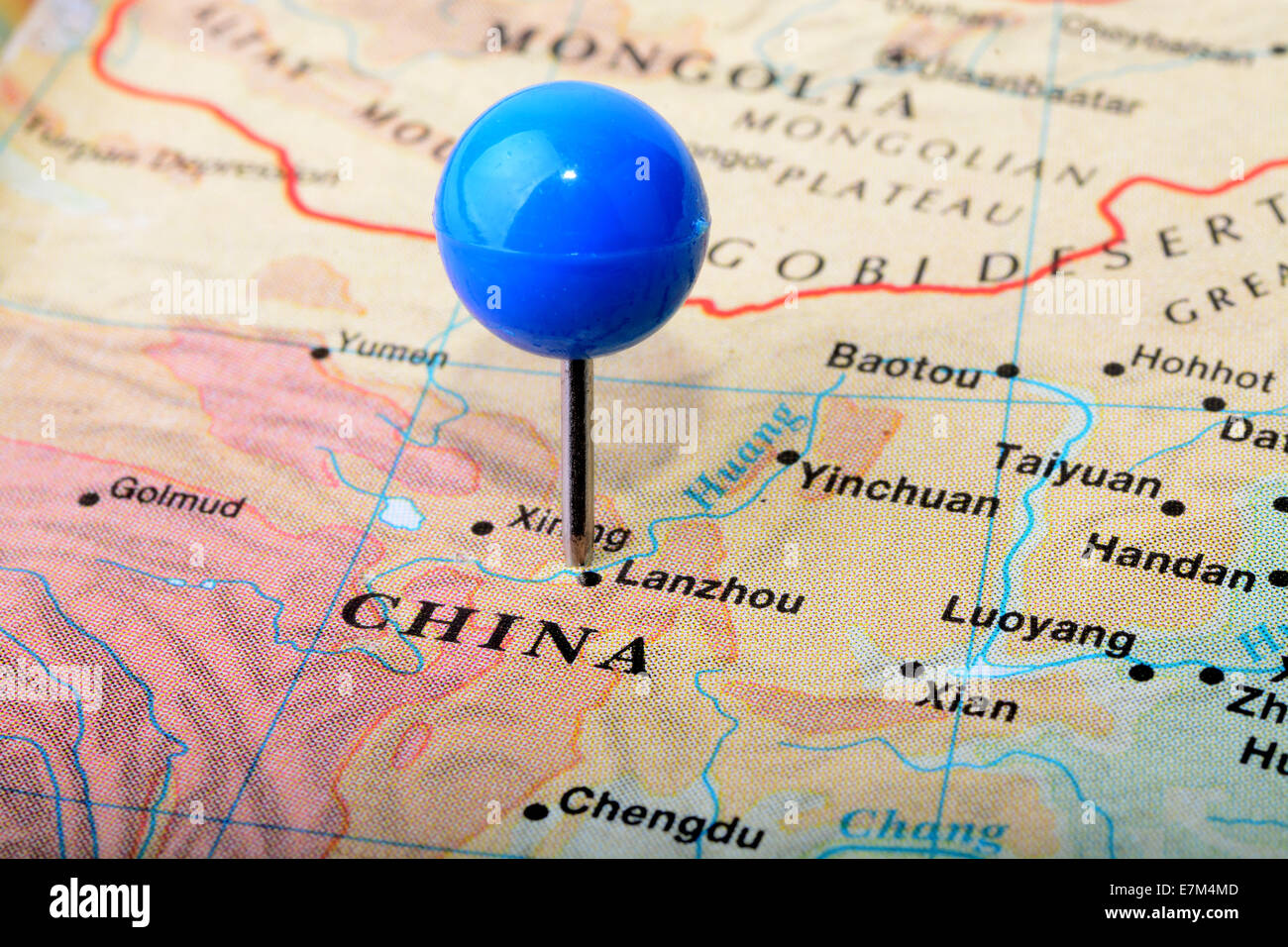 Makroaufnahme einer Karte von China Stockfoto