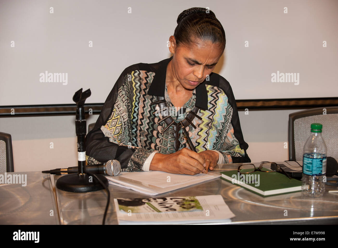 Washington DC, USA. Brasilianische Präsidentschaftskandidat Marina Silva, Ex-Umweltminister und Senator, Keynote-Speaker auf der Konferenz von Chico Vive 4. April 2014. Stockfoto