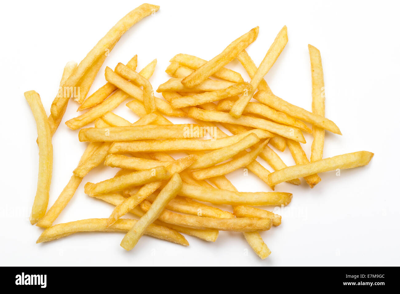 Pommes Frites auf weißen Hintergrund isoliert Stockfoto