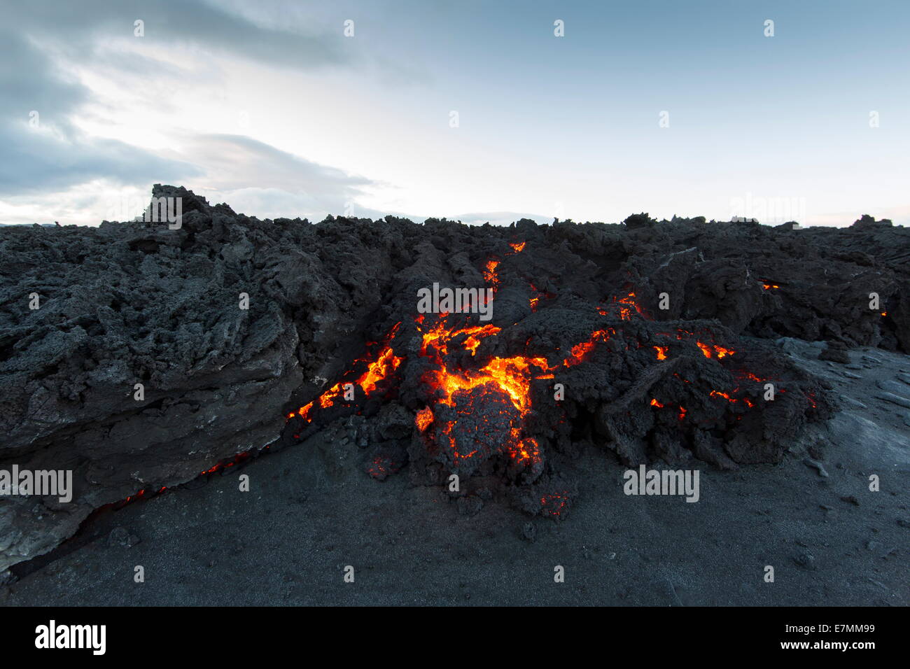 Neue und brennend heiße Lava vom Ausbruch im Bardarbunga, Hochland von Island Stockfoto