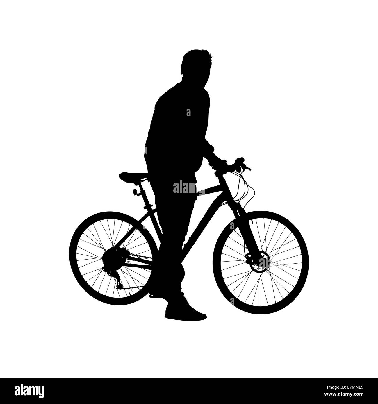 Silhouette-Mann auf einem Fahrrad Stockfoto
