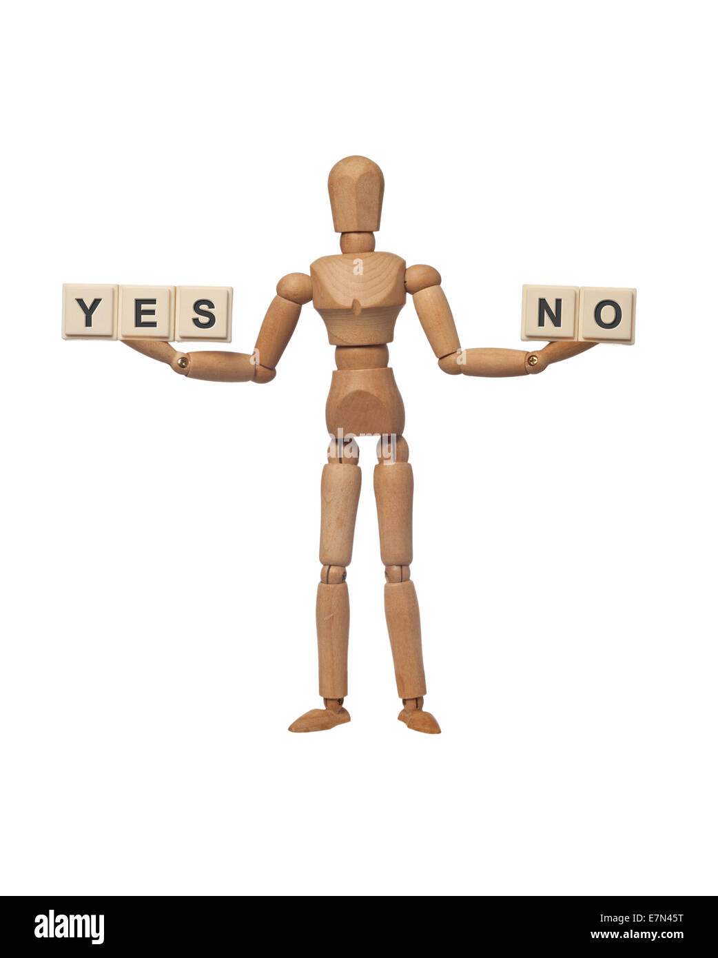 Figur präsentieren Auswahl von Ja oder Nein isoliert auf weißem Hintergrund Stockfoto