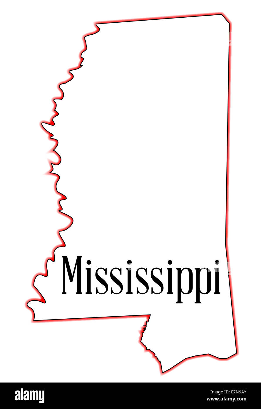 Staatliche Karte Umriss des Mississippi vor einem weißen Hintergrund Stockfoto