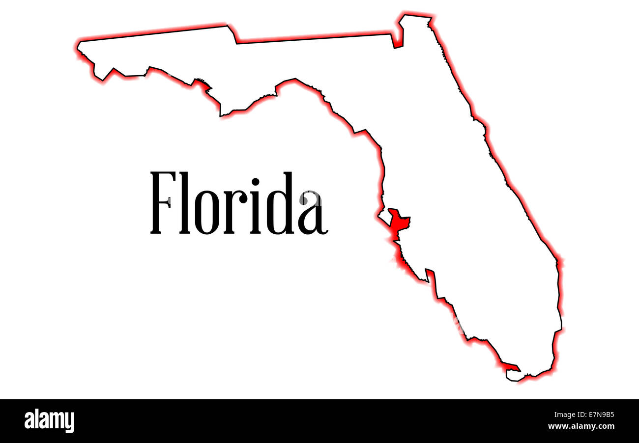 Überblick über die Karte von Florida isoliert auf weiss Stockfoto