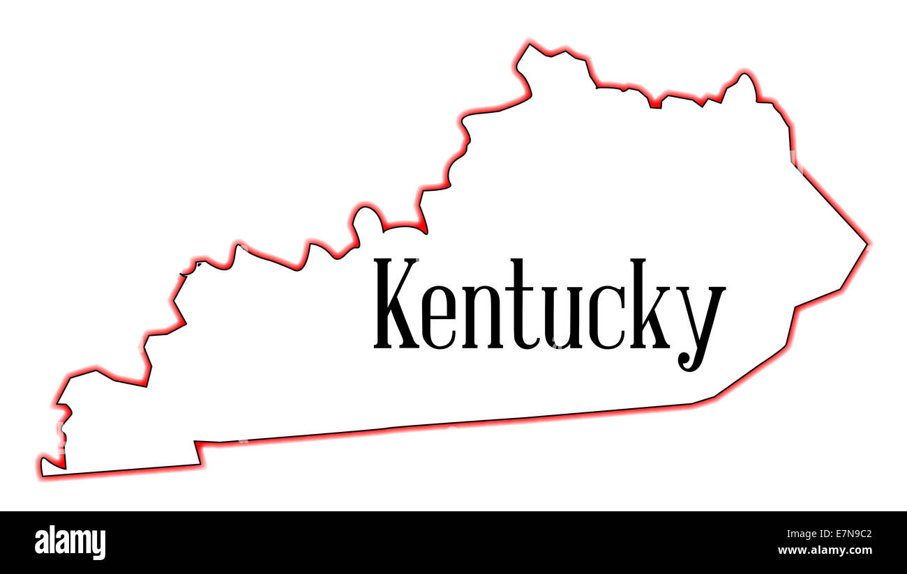 Staatliche Karte Umriss des Kentucky auf einem weißen Hintergrund Stockfoto