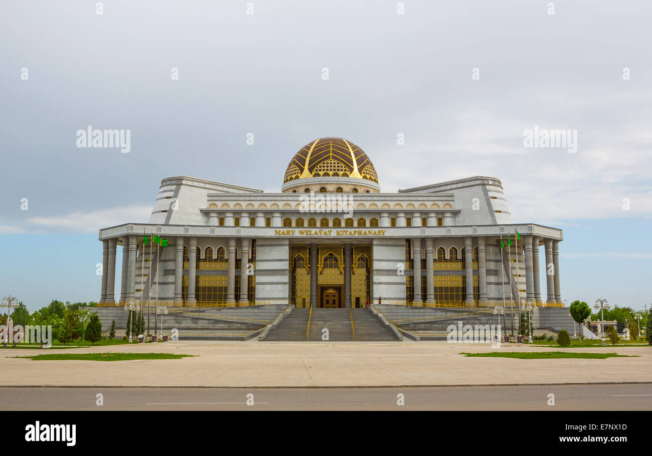 Gebäude, Bibliothek, Mary, Turkmenistan, Zentralasien, Asien, Architektur, Stadt, Kultur, Dom, Tourismus, Reisen Stockfoto