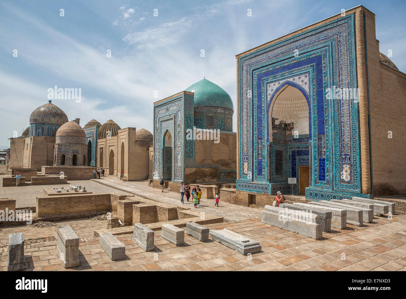 Welterbe, Mausoleum, Nekropole, Samarkand, Stadt, Shahi Zinda, Usbekistan, Zentralasien, Asien, Architektur, bunt, fa Stockfoto