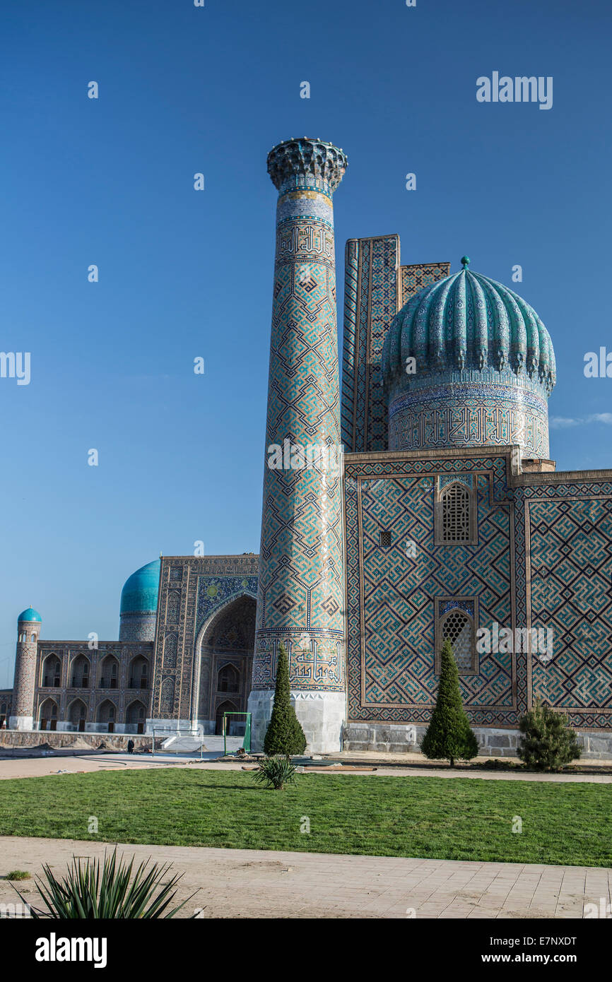 Welterbe, Amir Timur, Mausoleum, Registan, Samarkand, Stadt, Usbekistan, Zentralasien, Asien, Architektur, blau, bunt, Stockfoto