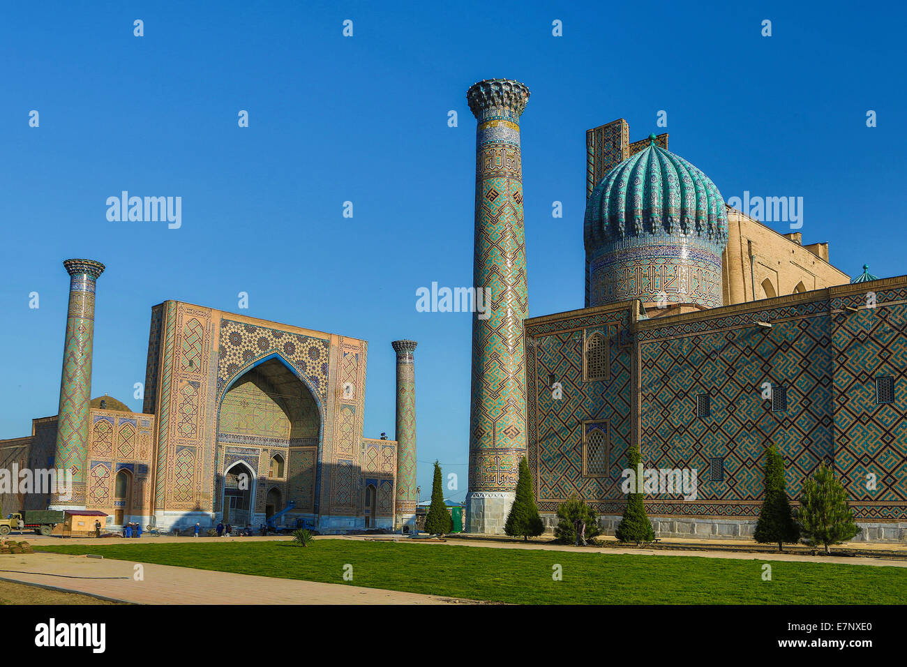 Welterbe, Amir Timur, Mausoleum, Registan, Samarkand, Stadt, Usbekistan, Zentralasien, Asien, Architektur, blau, bunt, Stockfoto