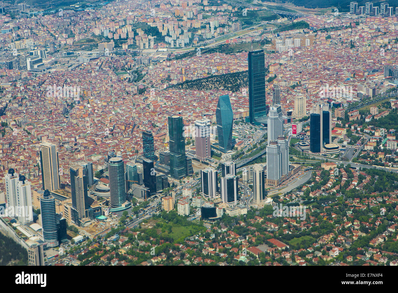 Istanbul, Levent, Türkei, Architektur, Gebäude, Stadt, Kontrast, Markt, neue, rote, Skyline, Hochhäuser, groß, Reisen, Modern, Stockfoto