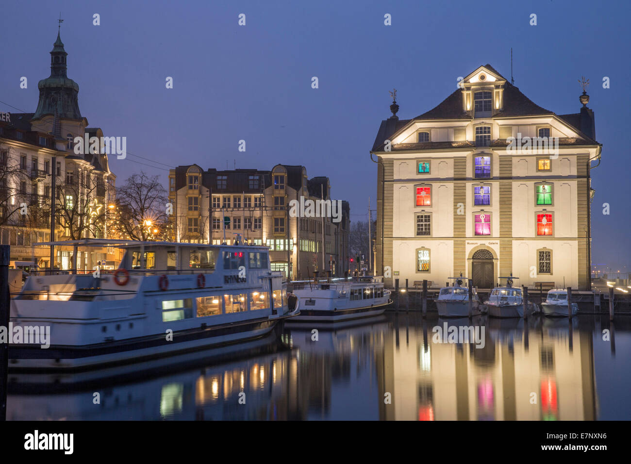 Hafen, Hafen, Weihnachtsbeleuchtung, Hafen, Hafen, Rorschach, Weihnachten, Advent, Stadt, Stadt, Schweiz, Europa, Stockfoto