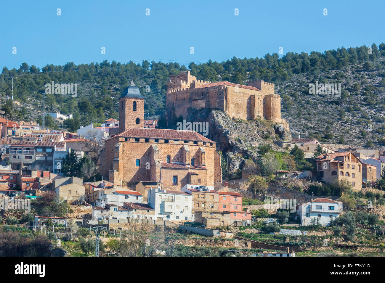 Albacete, Kastilien, Burg, Stadt, Provinz, Region, Spanien, Europa, Yeste, Architektur, Kirche, Geschichte, La Mancha, Tourismus, trav Stockfoto