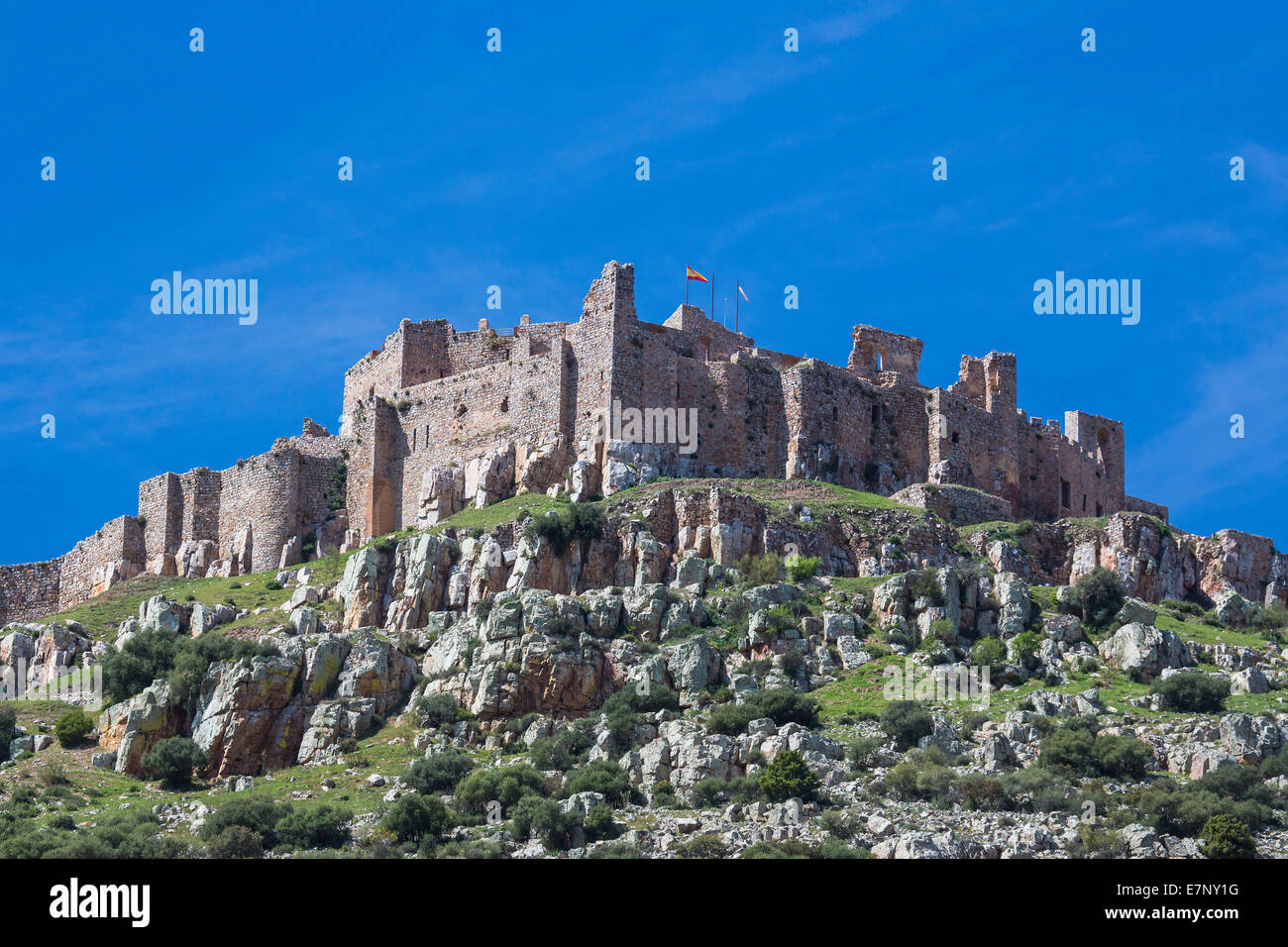 Kastilien, Burg, Ciudad Real, Provinz, Region, Spanien, Europa, Architektur, Calatrava, Festung, Geschichte, La Mancha, Tourismus, t Stockfoto