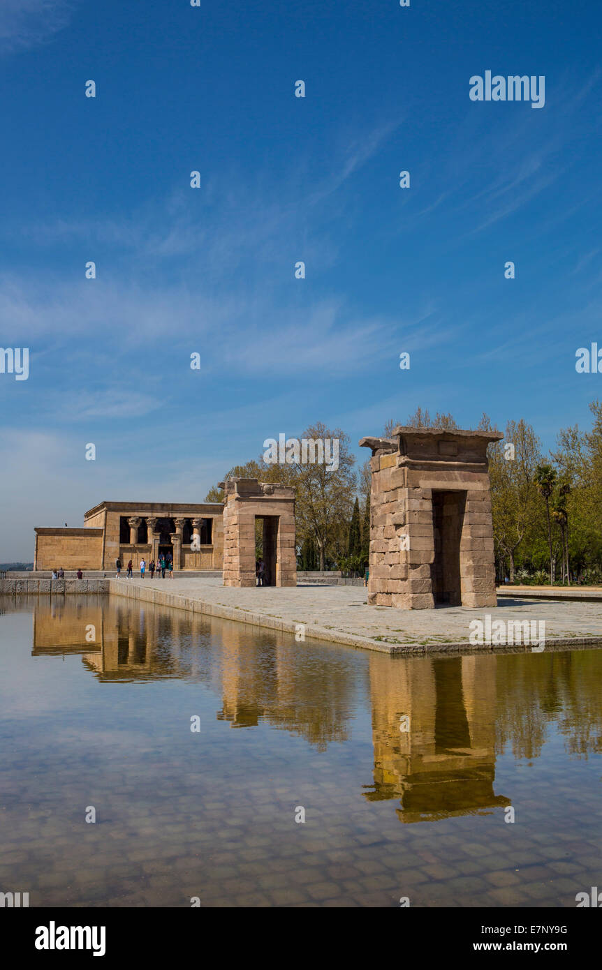 Cervantes, Stadt, Espana, Madrid, Spanien, Europa, Architektur, Teich, pool, Gärten, Denkmal, Reflexion, Tempel, Ägypten, Tourismus, Stockfoto