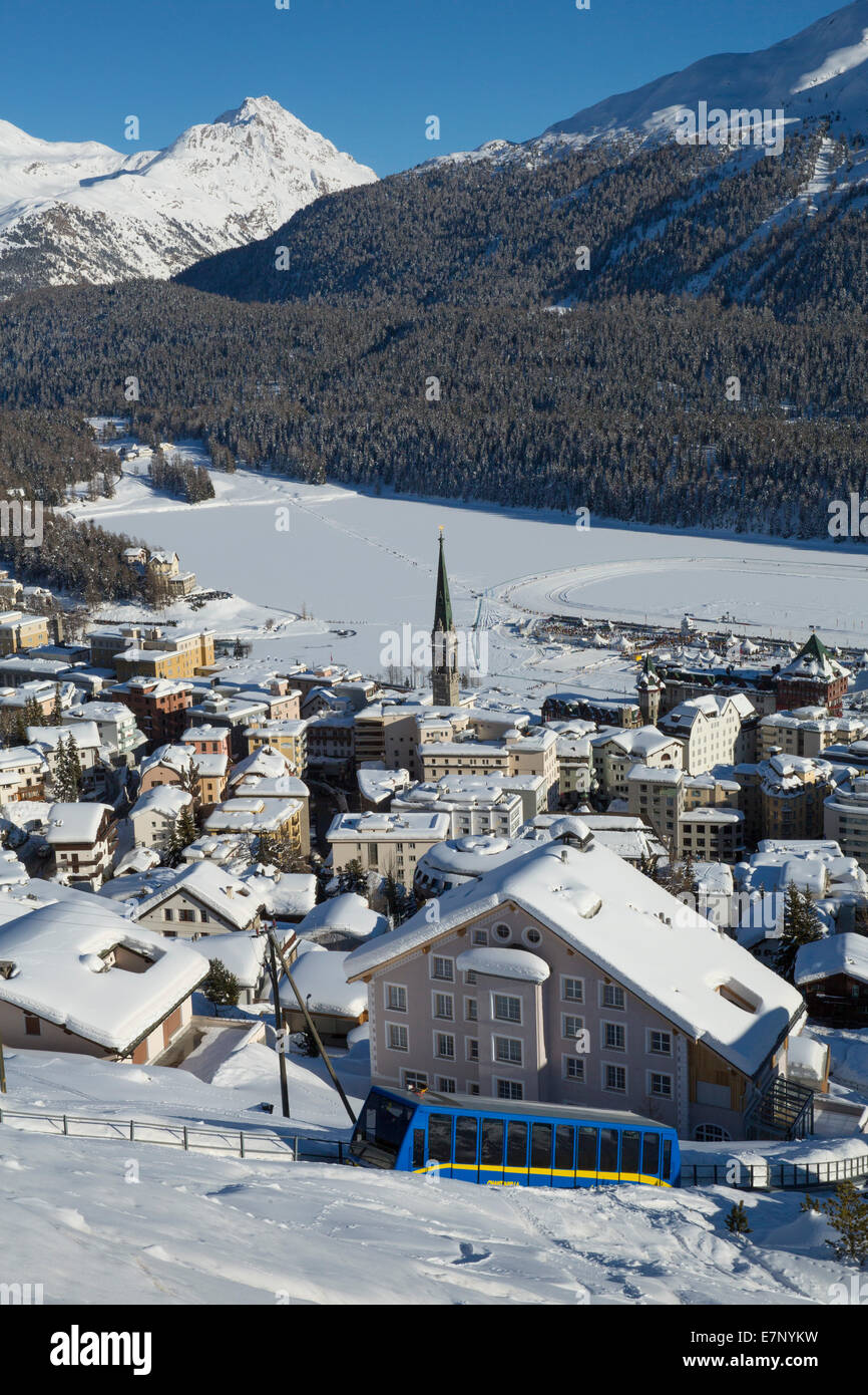 Engadin, Engadin, St. Moritz, St.Moritz, Dorf, Stadt, Stadt, Kanton Graubünden, Graubünden, GR, Oberengadin, Schweiz, Stockfoto
