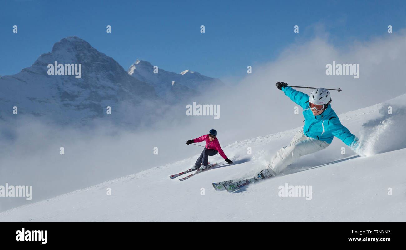 Ski, Skifahren, Grindelwald, Grat, Eiger, Jungfrau, Berg, Berge, Ski, Skifahren, Carving, Winter, Wintersport, Kanton Bern, Stockfoto