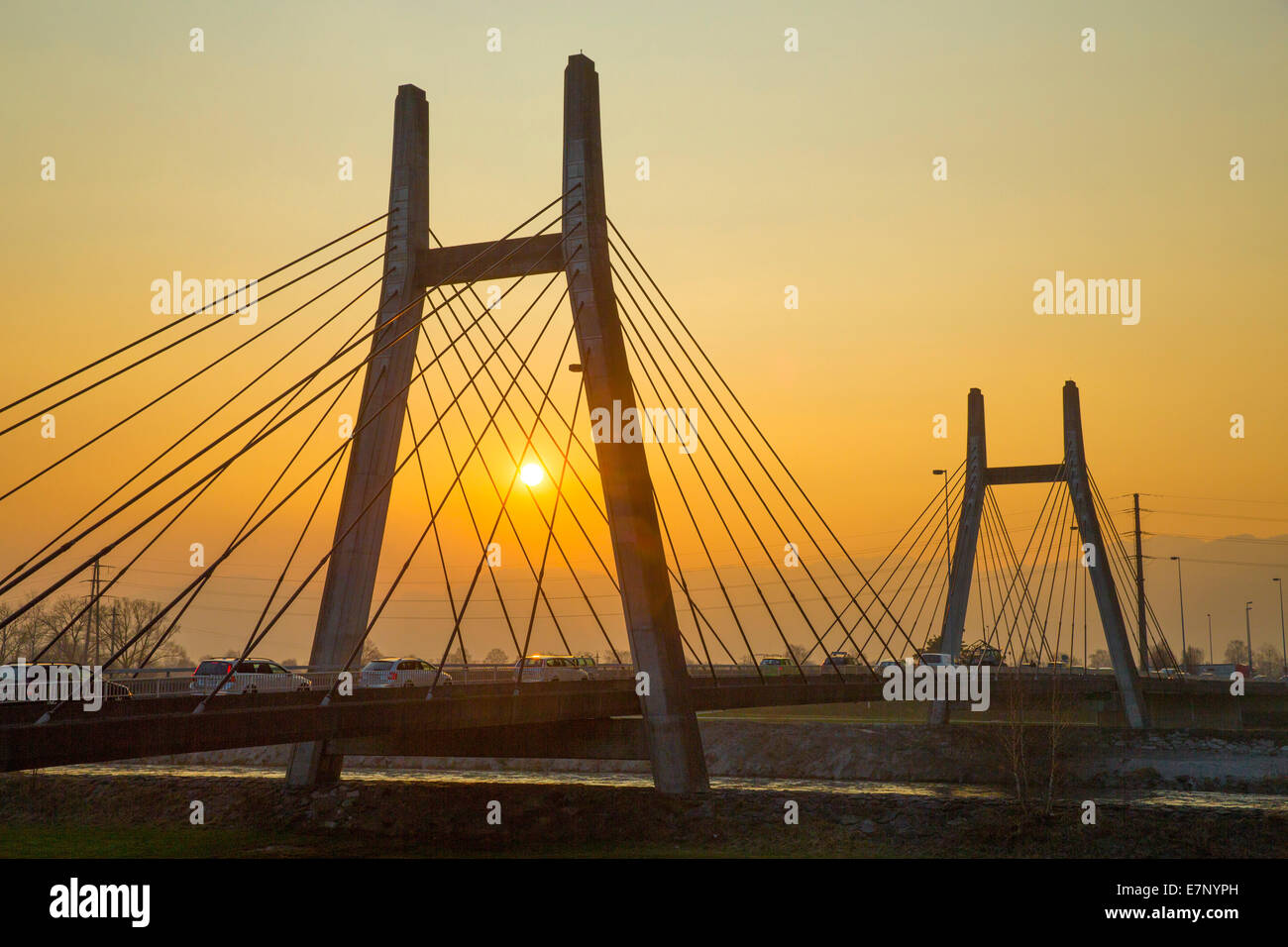 Rhein-Rheintal, Rhein Brücke, Diepoldsau, Widnau SG, Frühling, Brücke, Fluss, Fluss, Gewässer, Wasser, SG, Kanton St. Galle Stockfoto