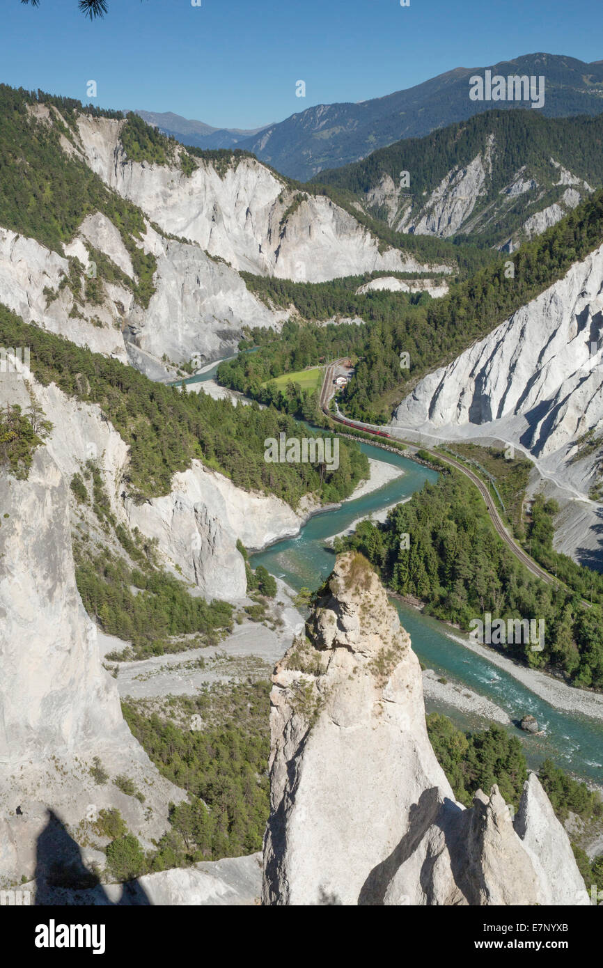 Alta, ruinieren Rhein Gulch, Versam, GR, Kanton Graubünden, Graubünden, Fluss, Fluss, Körper des Wassers, Wasser, Schlucht, Rhein, Vorderrhein, R Stockfoto