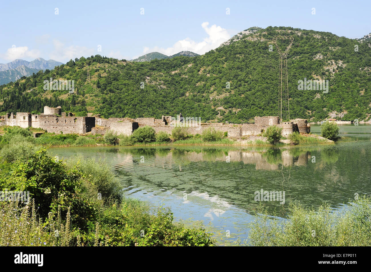 Balkan, Landschaft, Landschaft, Land, Europa, Festung, grüne, idyllische, Jezero, See, Landschaft, Lessendro, Montenegro, Berg, Stockfoto