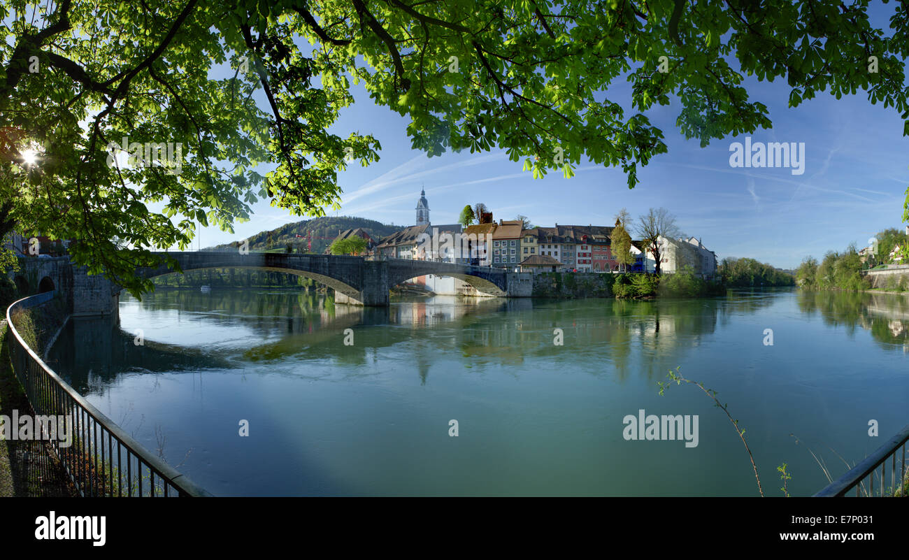 Rhein, Laufenburg, Rhein, Frühling, Fluss, Fluss, Körper von Wasser, Wasser, Stadt, Stadt, Kanton, AG, Aargau, Schweiz, Europa, Stockfoto