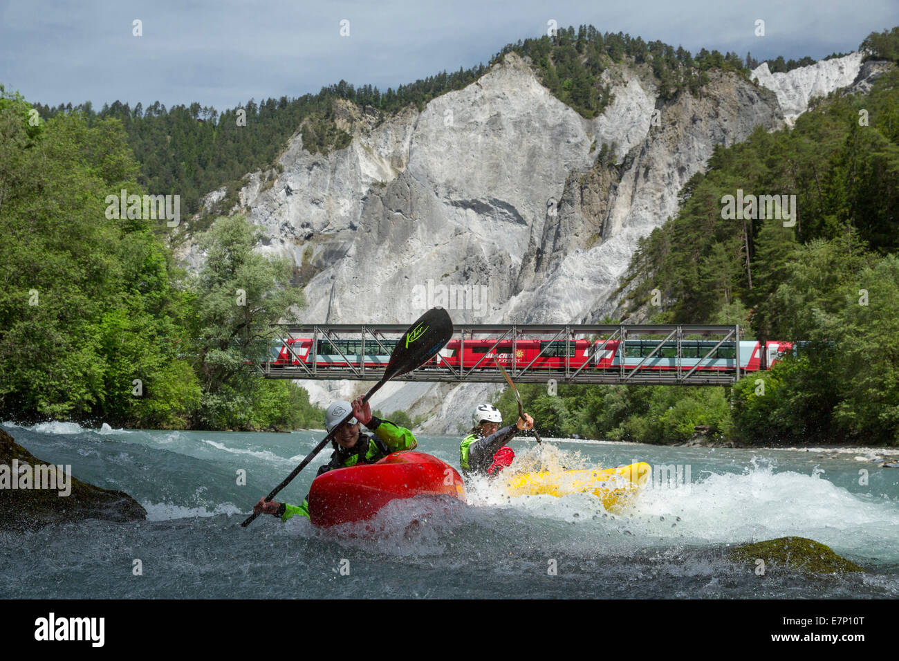 Rhein Gulch, Wassersport, Glacier Express, Rhein Gulch, Versam, GR, Fluss, Fluss, Körper des Wassers, Wasser, Schlucht, Kanton, GR, Graubü Stockfoto