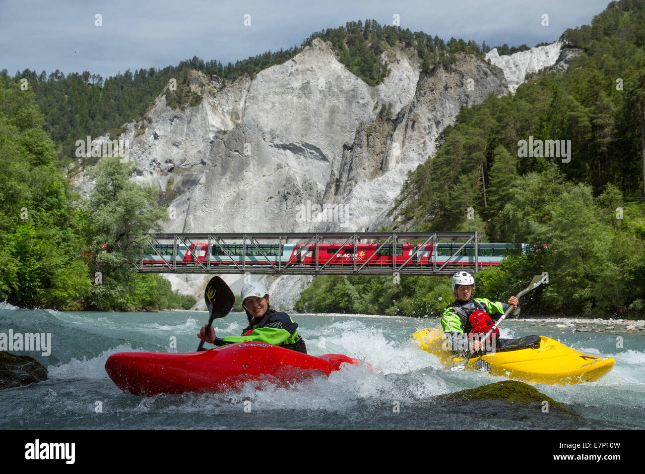 Rhein Gulch, Wassersport, Glacier Express, Rhein Gulch, Versam, GR, Fluss, Fluss, Körper des Wassers, Wasser, Schlucht, Kanton, GR, Graubü Stockfoto