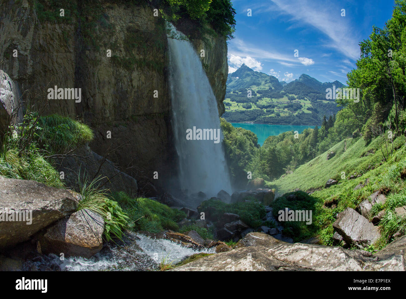Walensee, Rinquelle, Bethlis, Wasser, Wasserfall, SG, Kanton St. Gallen, Frühling, Quelle, der Schweiz, Europa, Stockfoto