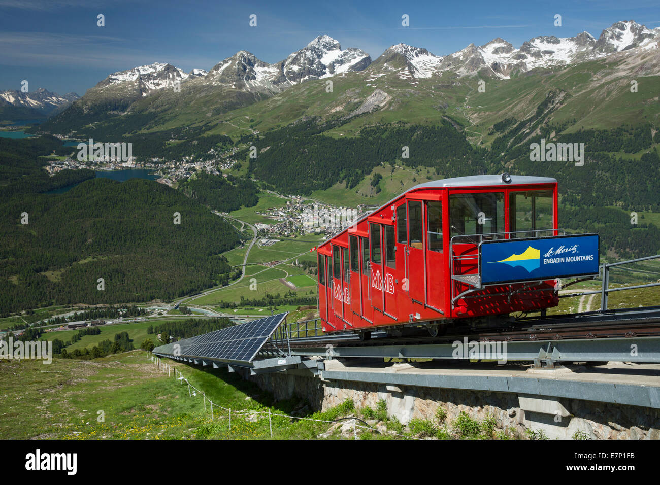 Engadin, Engadin, Muottas Muragl, Eisenbahn, Engadin, Engadin, Kanton Graubünden, Graubünden, GR, Oberengadin, Bergstraße, S Stockfoto