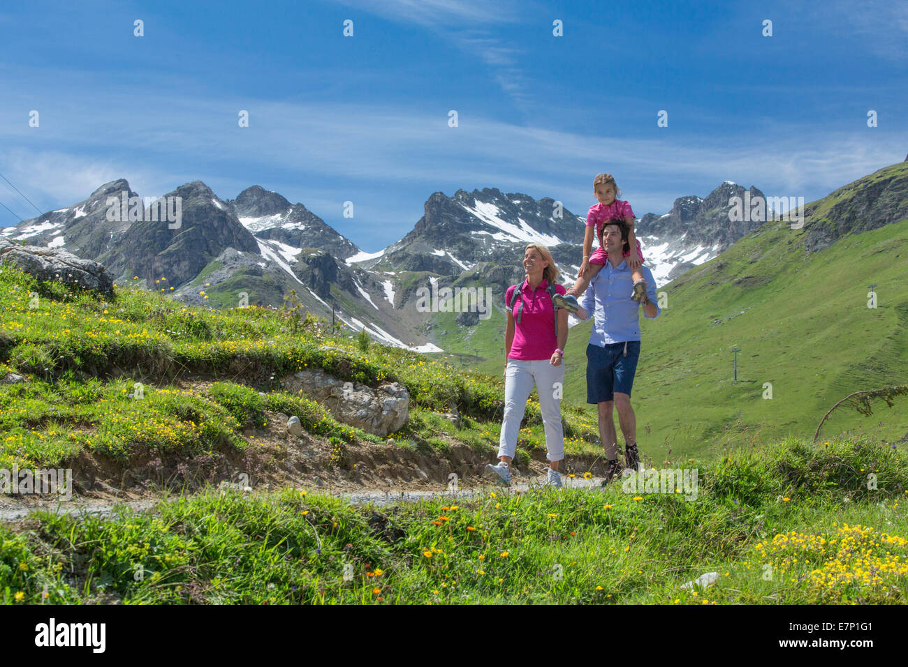 Engadin, Engadin, Familie, Märchen Weg, St. Moritz, St. Moritz, Kanton Graubünden, Graubünden, GR, Oberengadin, Familie, fo Stockfoto