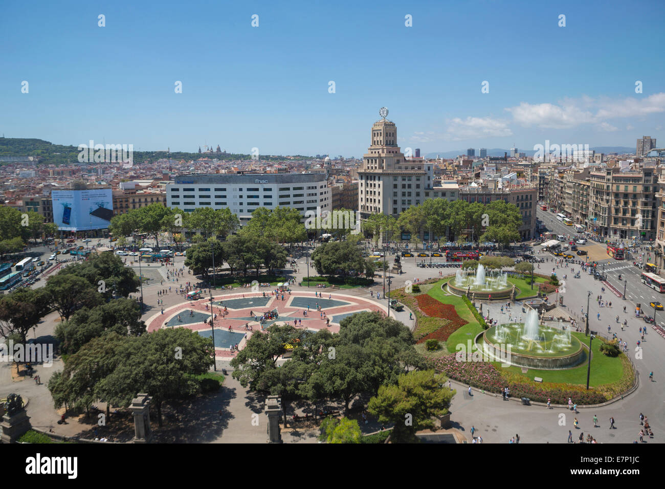 Architektur, Barcelona, Katalonien, Center, bunte, Innenstadt, Brunnen, Landschaft, Skyline, Spanien, Europa, quadratisch, touristische Stockfoto