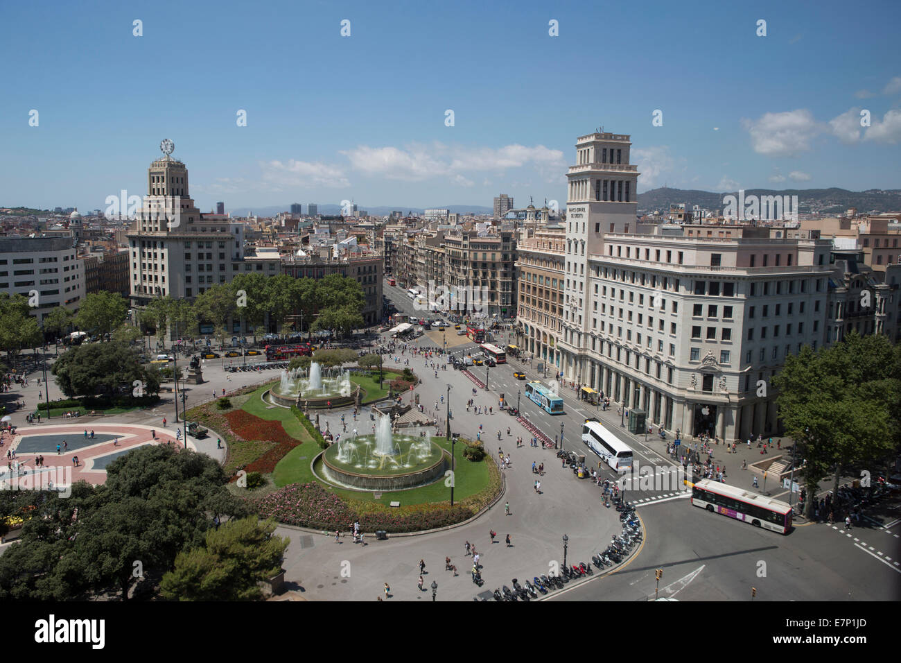 Architektur, Barcelona, Katalonien, Center, bunte, Innenstadt, Brunnen, Landschaft, Skyline, Spanien, Europa, quadratisch, touristische Stockfoto