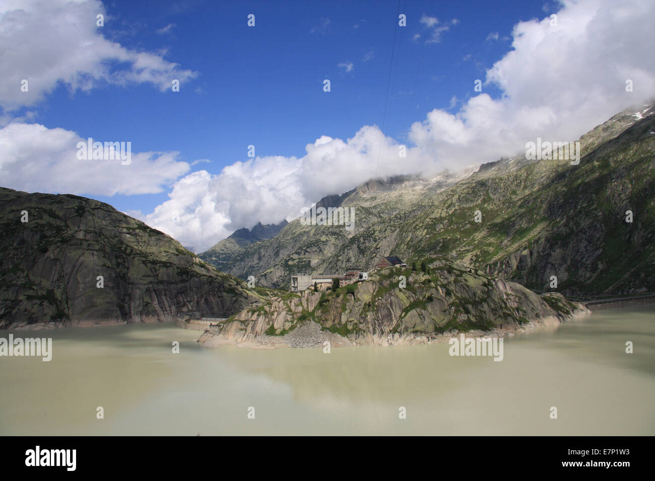 Schweiz, Europa, Berner Oberland, Grimselpass, Grimsel, Reservoir, dam, dam-Wand, Hospiz, Grimselsee, Klippe Stockfoto