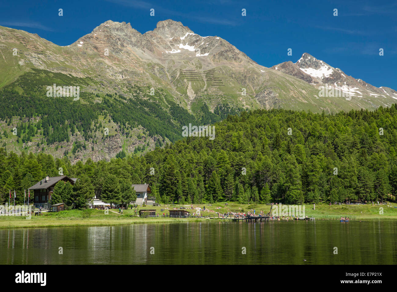 Engadin, Engadin, Statzersee, See, St. Moritz, St. Moritz, Bergsee, Kanton Graubünden, Graubünden, Oberengadin, GR, S Stockfoto