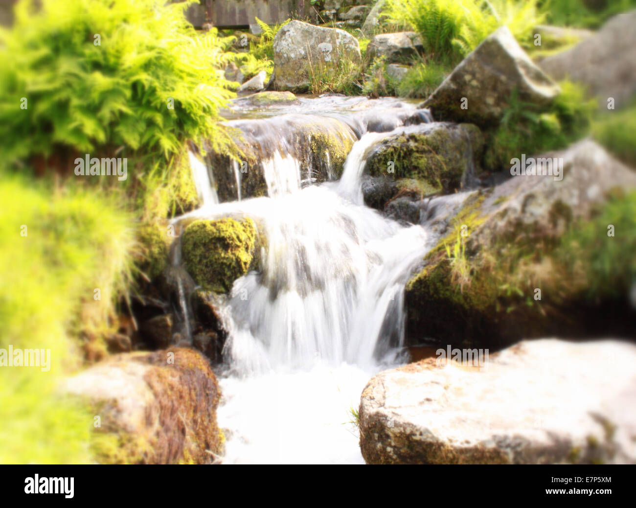 Schnell fließenden Fluss über Felsen zeigt einen Slow-Motion-Fluss des Wassers. Stockfoto